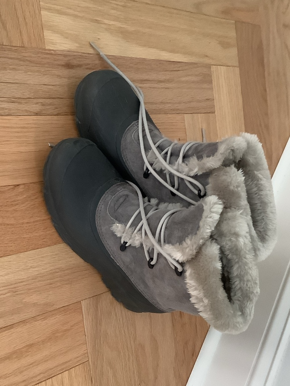 Sorel Gray Fur-Trim Lace-Up Winter Boots